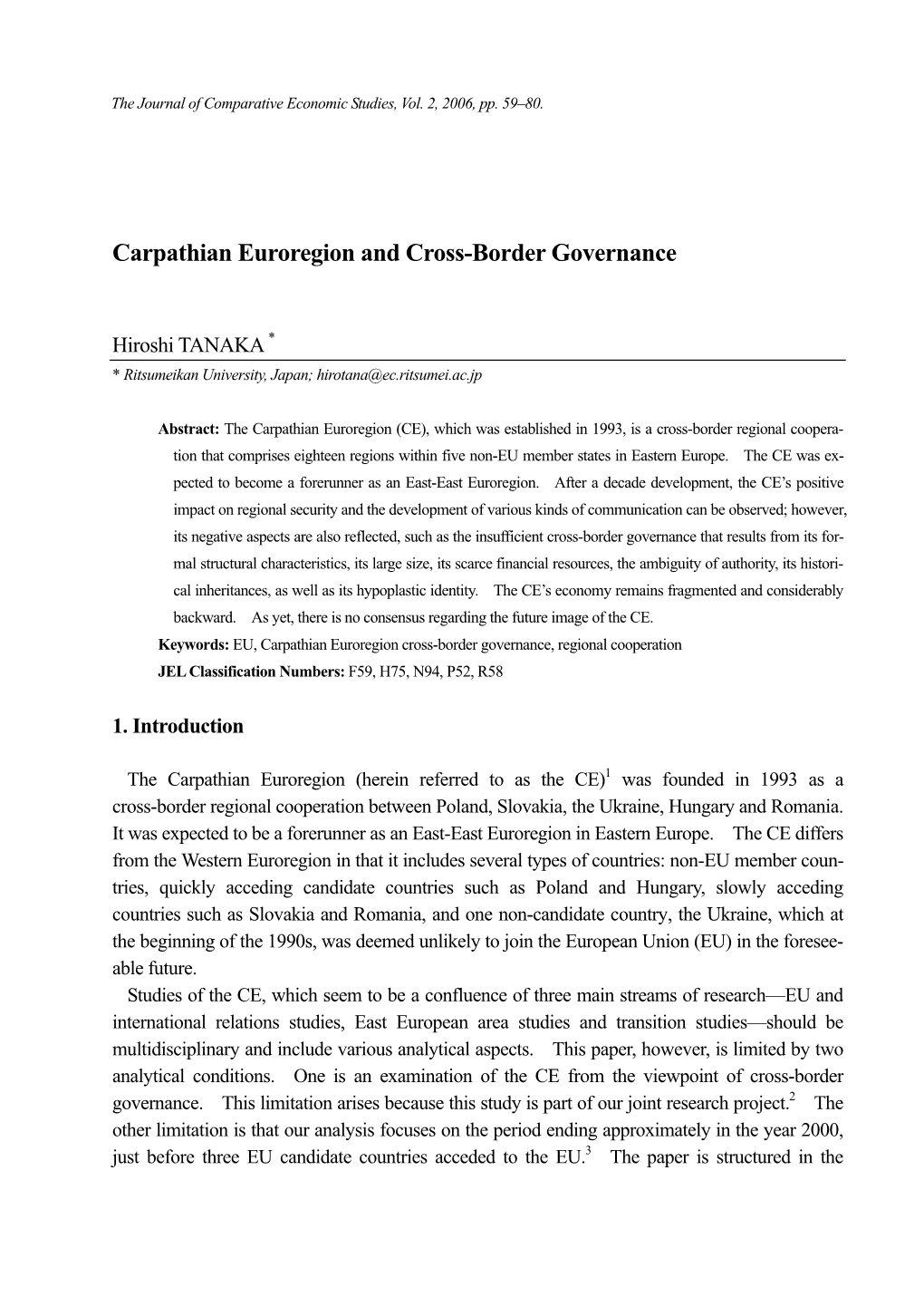 Carpathian Euroregion and Cross-Border Governance 59