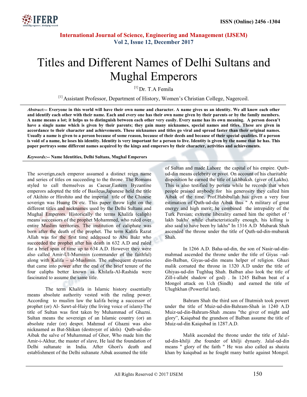 Titles and Different Names of Delhi Sultans and Mughal Emperors [1] Dr