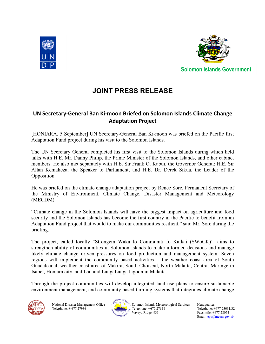 Joint Press Release