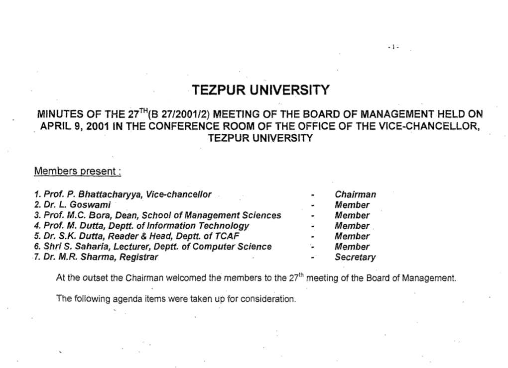 Minutes of 27Th Meeting Dated 09/04/2001