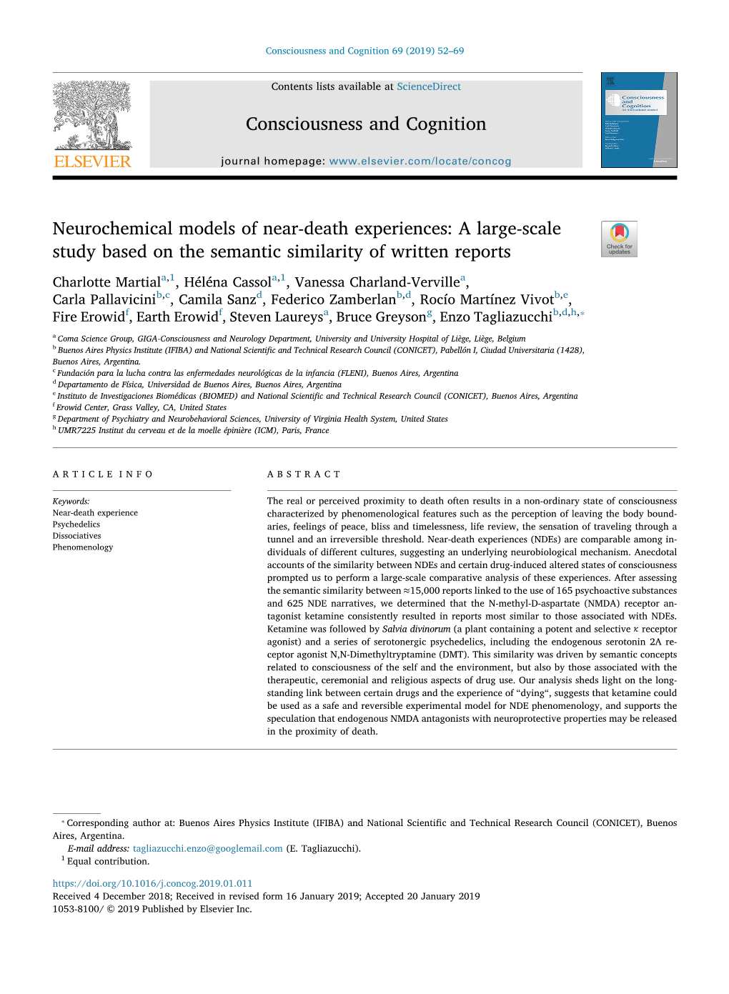 Neurochemical Models of Near-Death Experiences: a Large-Scale Study Based on the Semantic Similarity of Written Reports T