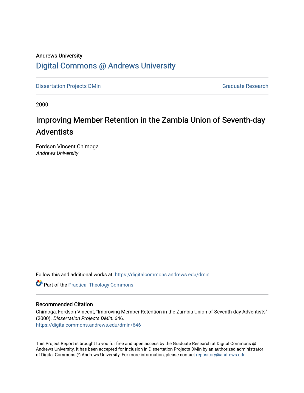 Improving Member Retention in the Zambia Union of Seventh-Day Adventists