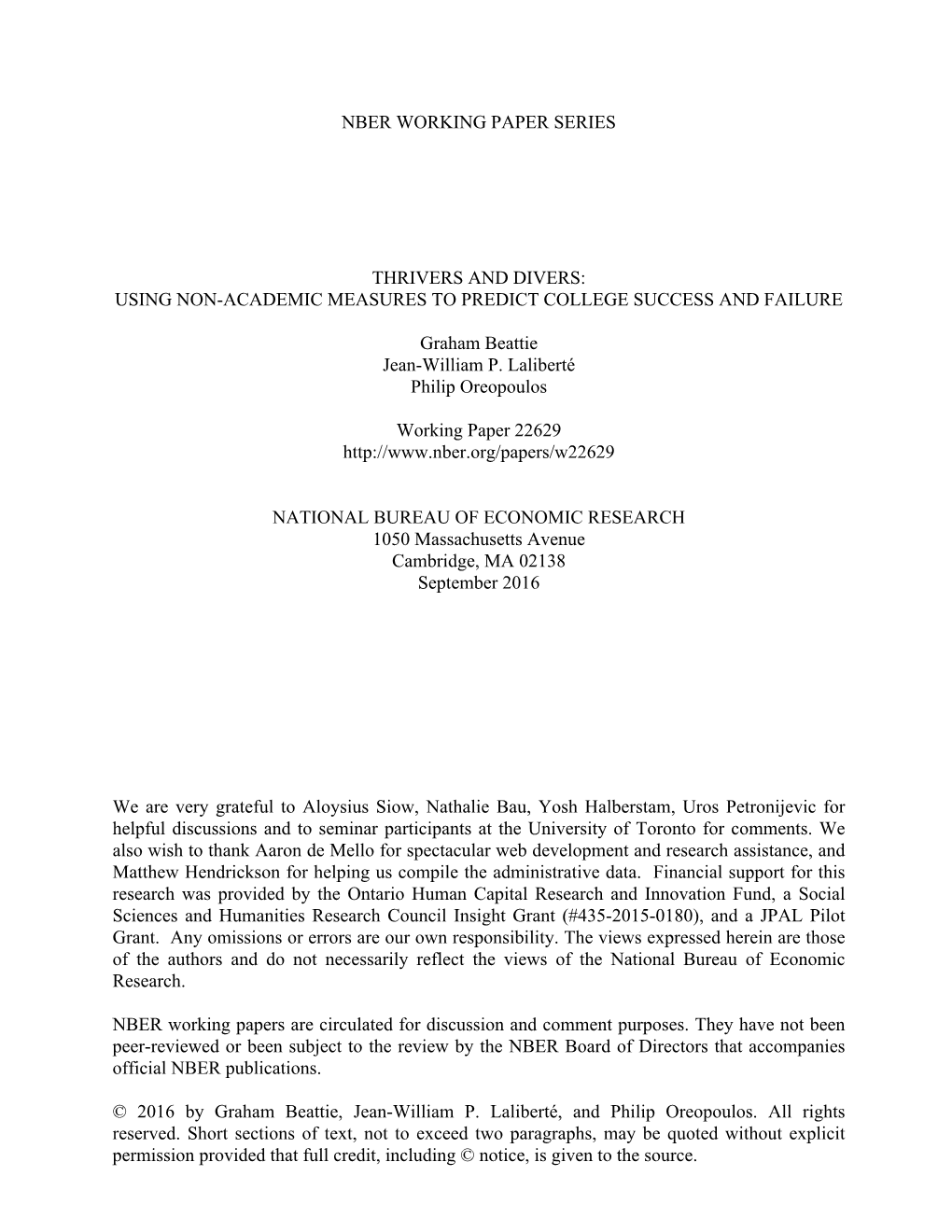 Thrivers and Divers: Using Non-Academic Measures to Predict College Success and Failure