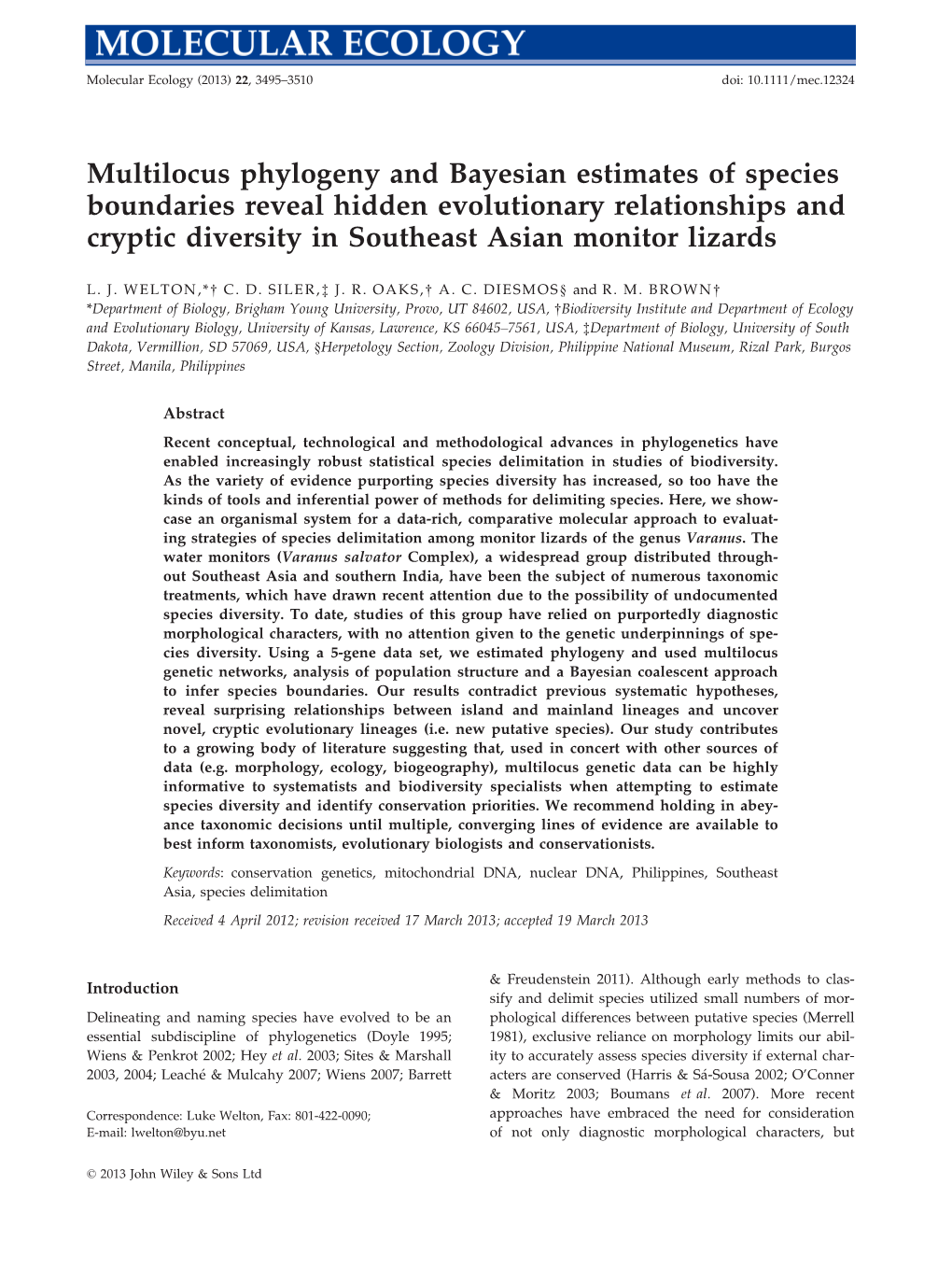 Multilocus Phylogeny and Bayesian Estimates of Species Boundaries Reveal Hidden Evolutionary Relationships and Cryptic Diversity in Southeast Asian Monitor Lizards