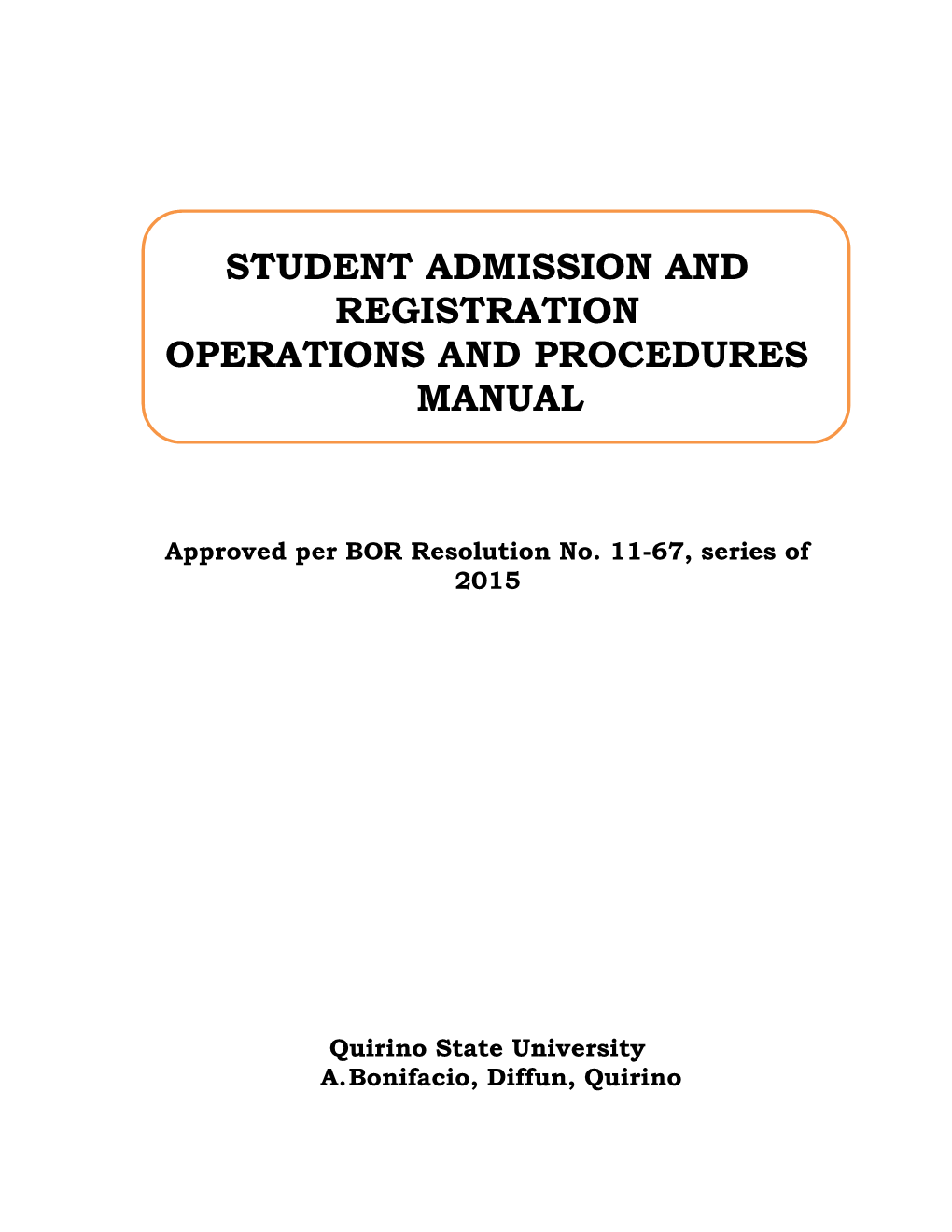 Student Admission and Registration Operations and Procedures Manual