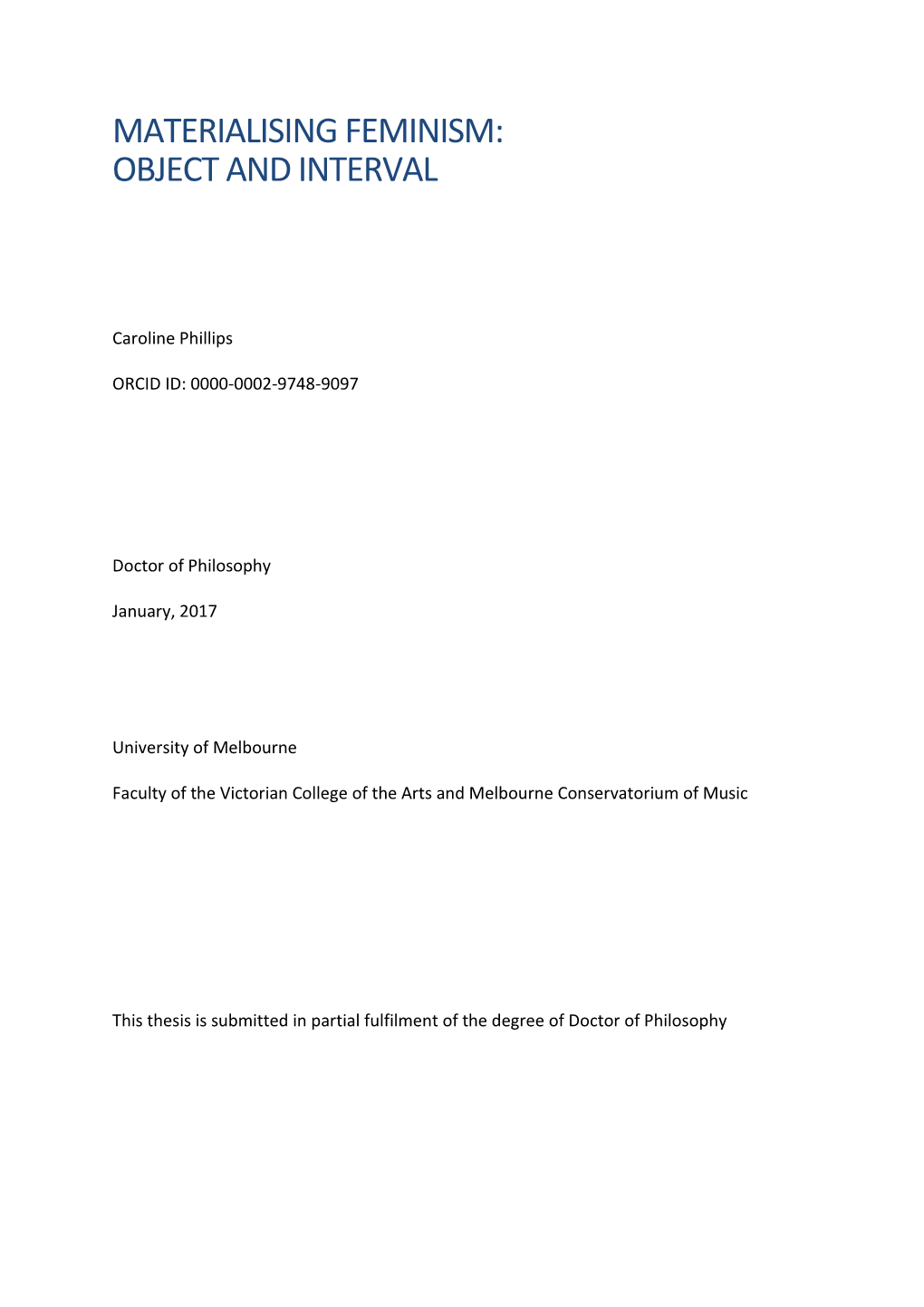 Materialising Feminism: Object and Interval, Thesis