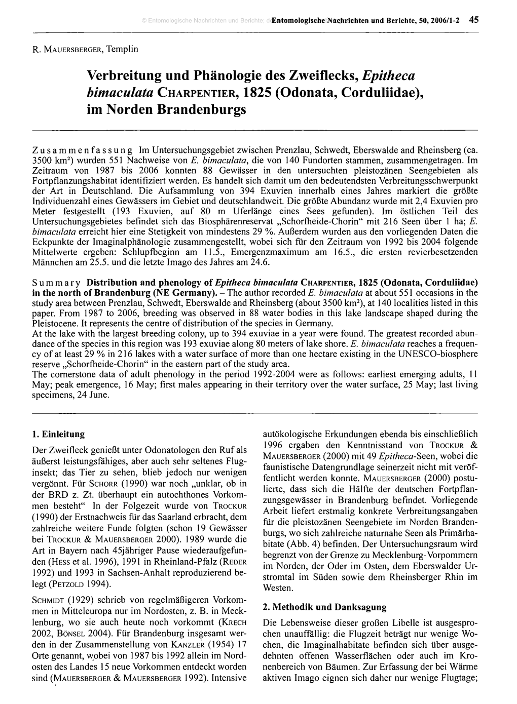 Verbreitung Und Phänologie Des Zweiflecks, Epitheca