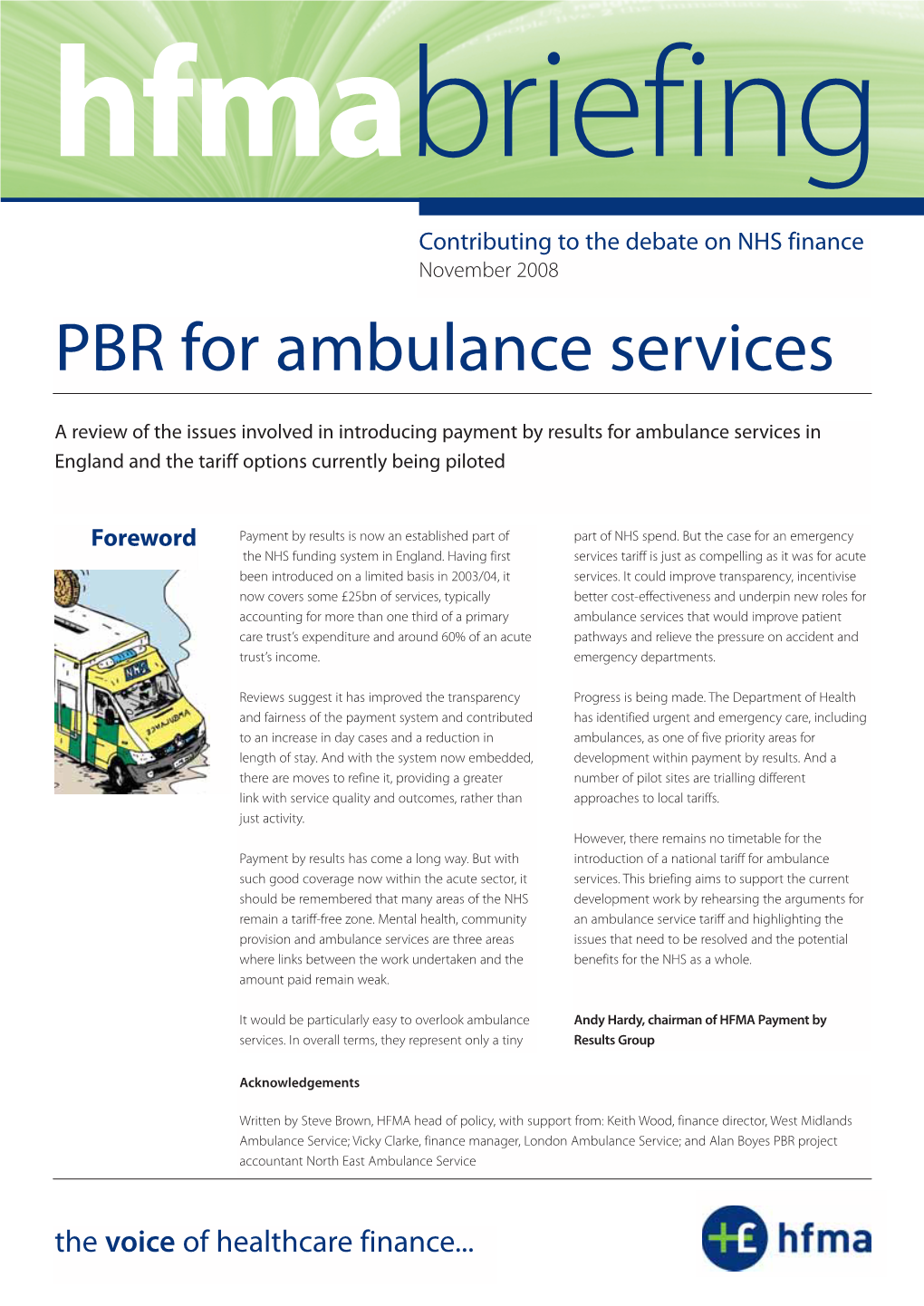 PBR for Ambulance Services