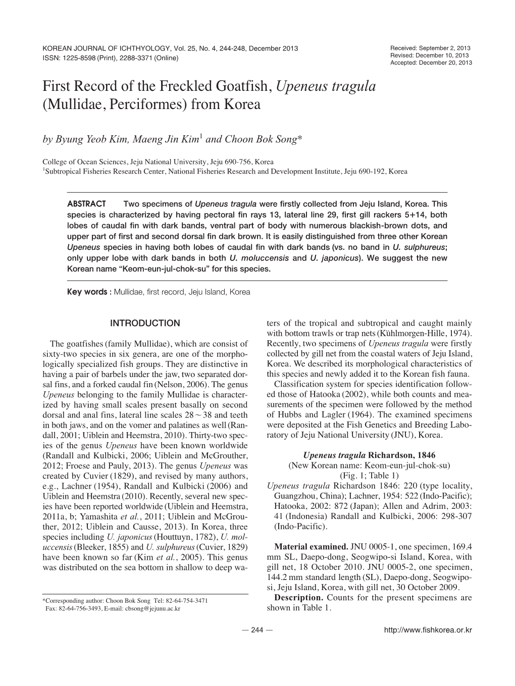 Mullidae, Perciformes) from Korea