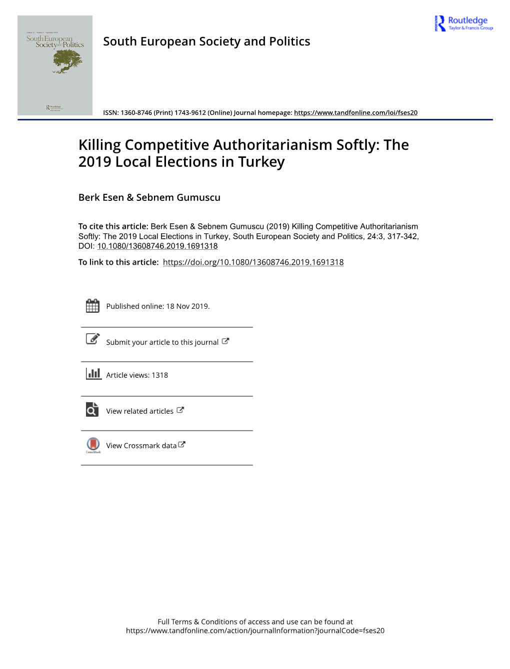 Killing Competitive Authoritarianism Softly: the 2019 Local Elections in Turkey