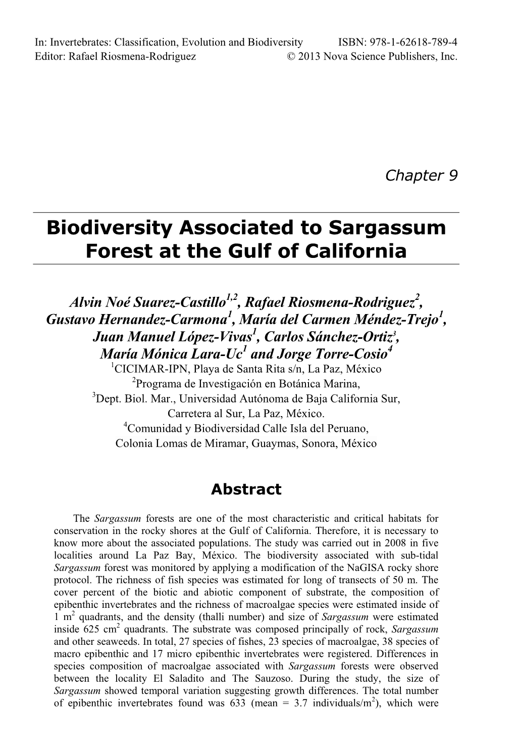 Biodiversity Associated to Sargassum Forest at the Gulf of California
