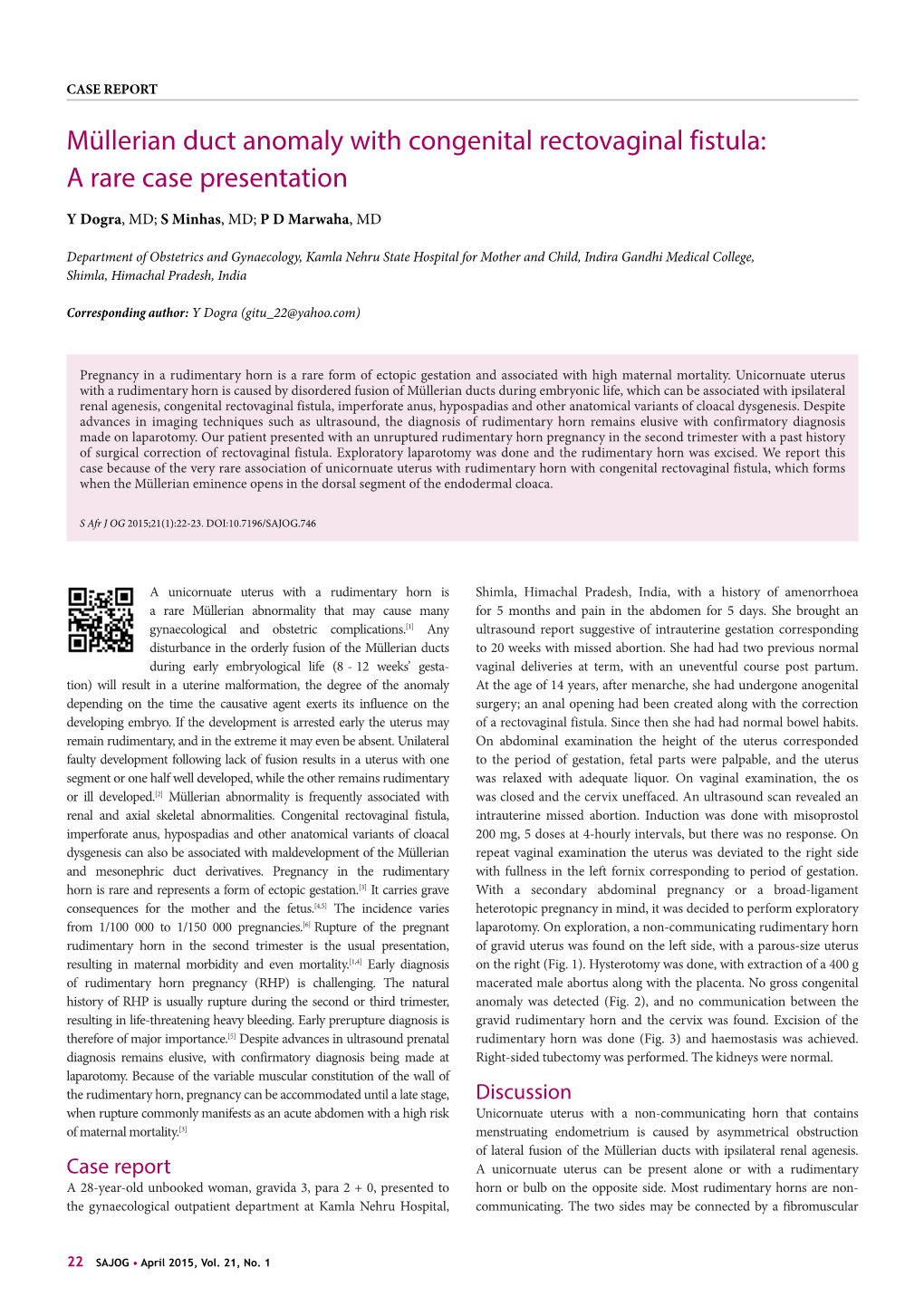 Müllerian Duct Anomaly with Congenital Rectovaginal Fistula: a Rare Case Presentation