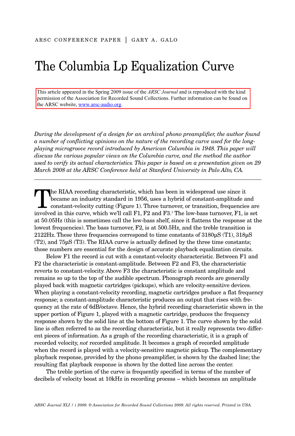 The Columbia Lp Equalization Curve