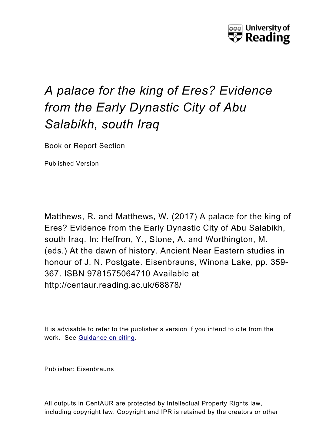 Evidence from the Early Dynastic City of Abu Salabikh, South Iraq