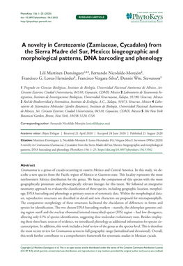 A Novelty in Ceratozamia (Zamiaceae, Cycadales) from the Sierra Madre Del Sur, Mexico: Biogeographic and Morphological Patterns, DNA Barcoding and Phenology