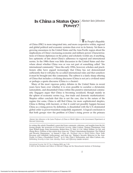 Is China a Status Quo Power? Is China a Status Quo Alastair Iain Johnston Power?