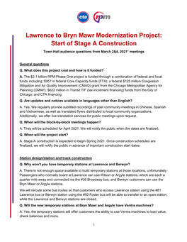 Lawrence to Bryn Mawr Modernization Project: Start of Stage a Construction