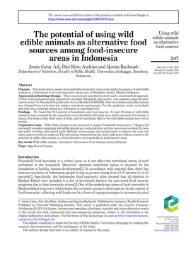 The Potential of Using Wild Edible Animals As Alternative Food Sources