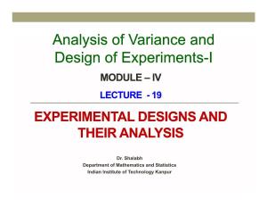 Analysis of Variance and Analysis of Variance and Design of Experiments of Experiments-I