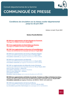 Conditions De Circulation Sur Le Réseau Routier Départemental Jusqu'au 22