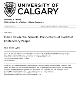 Perspectives of Blackfoot Confederacy People