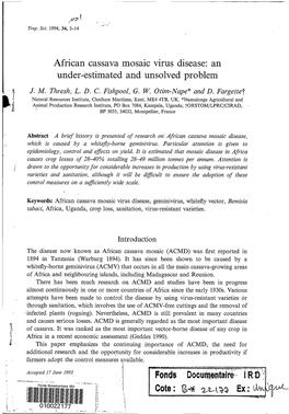African Cassava Mosaic Virus Disease: an Under-Estimated and Unsolved Problem J