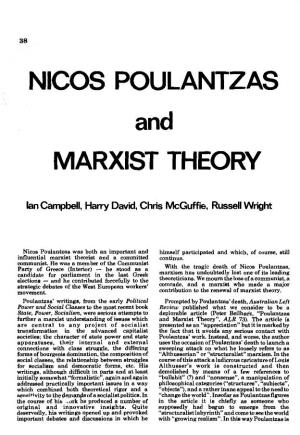 NICOS POULANTZAS and MARXIST THEORY