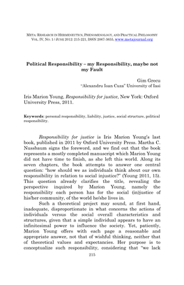 Political Responsibility – My Responsibility, Maybe Not My Fault