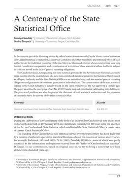A Centenary of the State Statistical Office