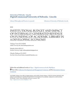 Institutional Budget and Impact of Internally Generated Revenue On