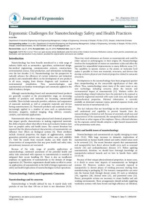 Ergonomic Challenges for Nanotechnology Safety and Health