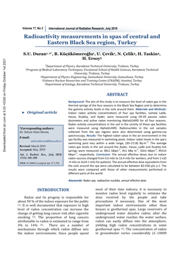 Radioactivity Measurements in Spas of Central and Eastern Black Sea Region, Turkey