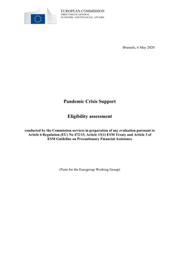 Pandemic Crisis Support Eligibility Assessment Prepared by the Commission Services
