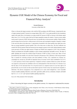 Dynamic CGE Model of the Chinese Economy for Fiscal and Financial Policy Analysis*