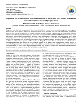 Preparation and Pharmacognostic Evaluation of Sandesh, an Indian Sweet Dairy Product, Using Natural Colorant from Clitoria Ternatea (Aparajita) Flower