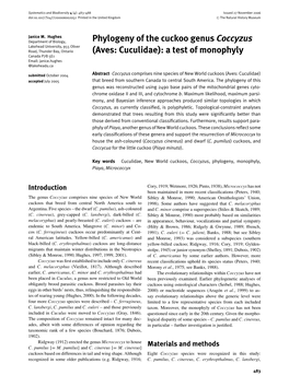 Phylogeny of the Cuckoo Genus Coccyzus