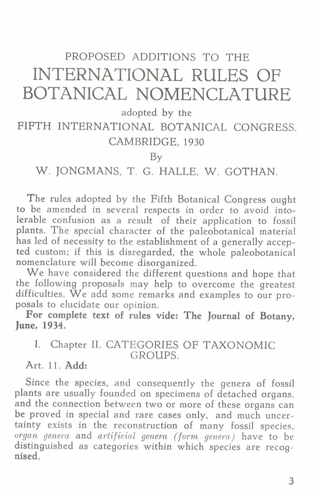 INTERNATIONAL RULES of BOTANICAL NOMENCLATURE Adopted by the FIFTH INTERNATIONAL BOTANICAL CONGRESS