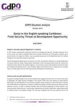 Ganja in the English-Speaking Caribbean: from Security Threat to Development Opportunity
