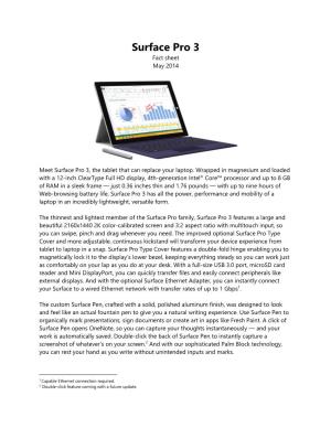 Surface Pro 3 Fact Sheet May 2014