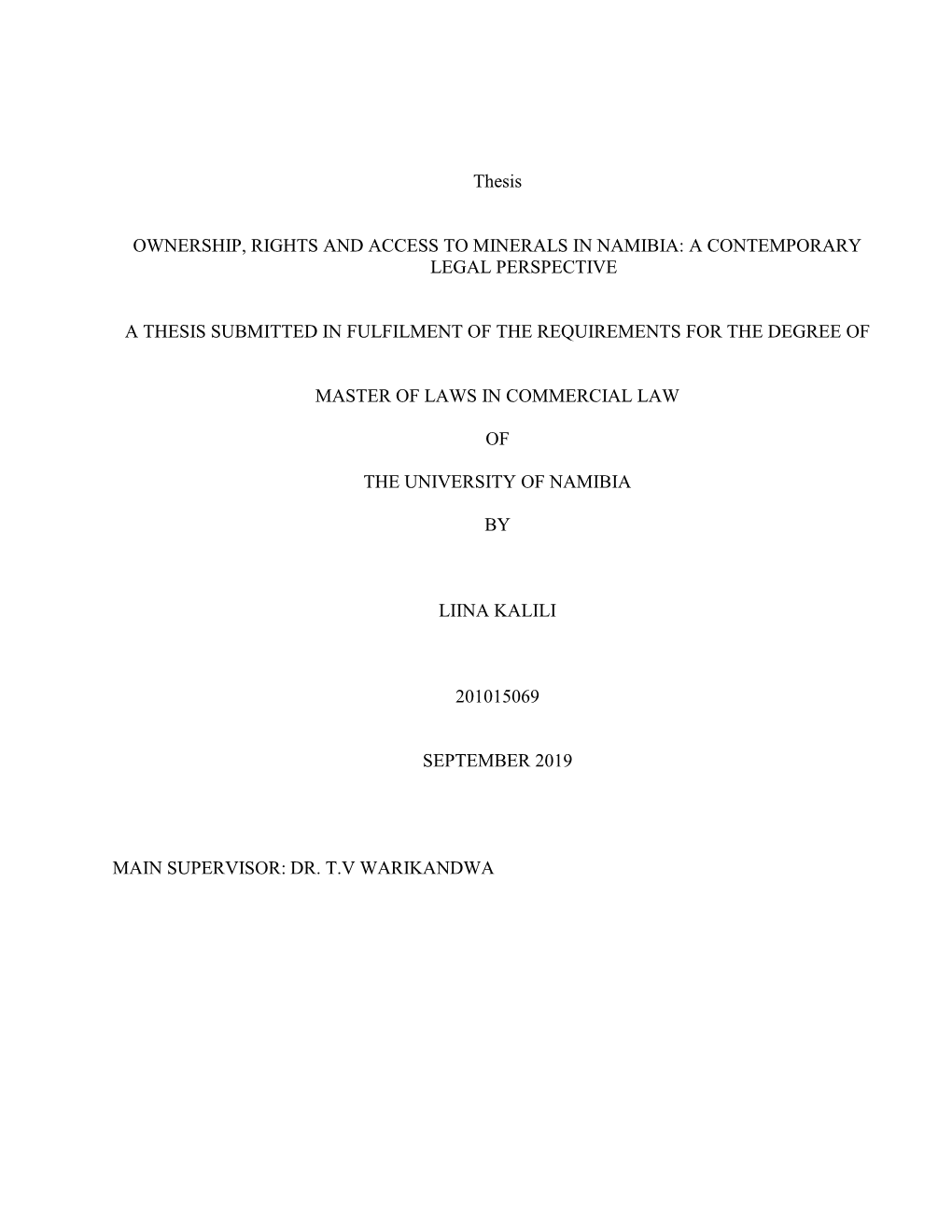 Thesis OWNERSHIP, RIGHTS and ACCESS to MINERALS in NAMIBIA