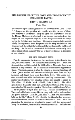 The Brethren of the Lord and Two Recently Published Papyri John J