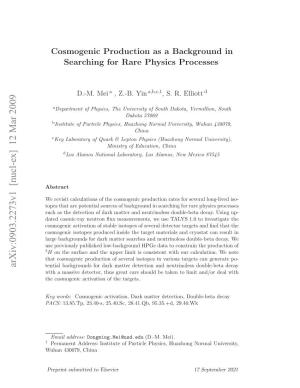 Cosmogenic Production As a Background in Searching For