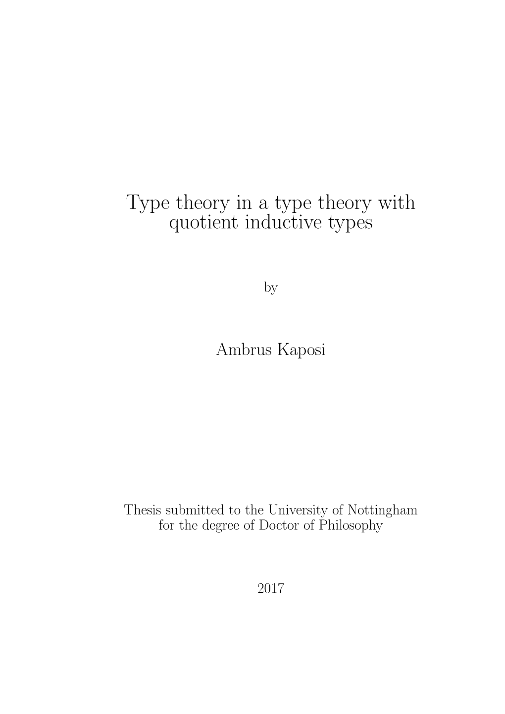 Type Theory in a Type Theory with Quotient Inductive Types