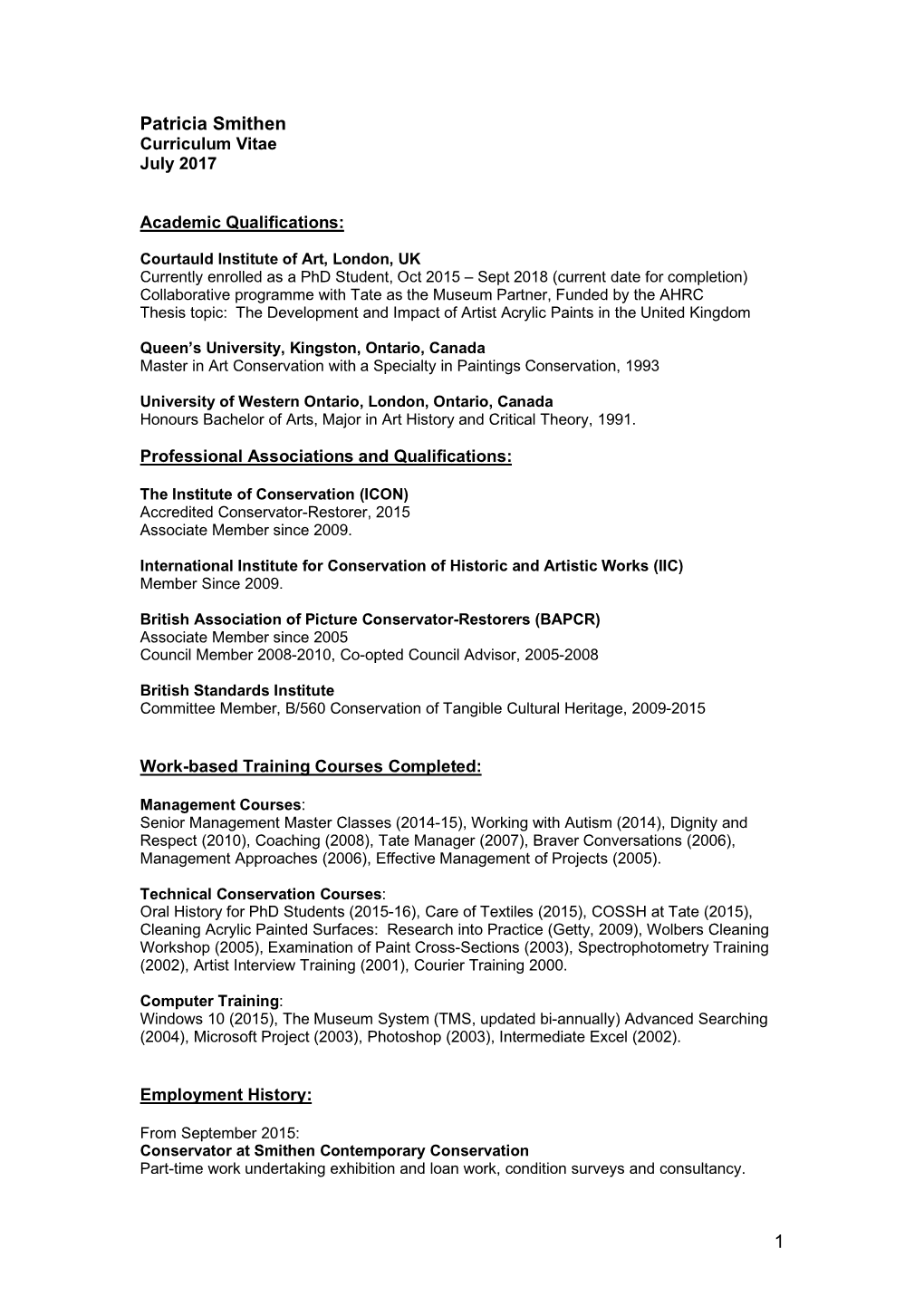 Patricia Smithen's CV