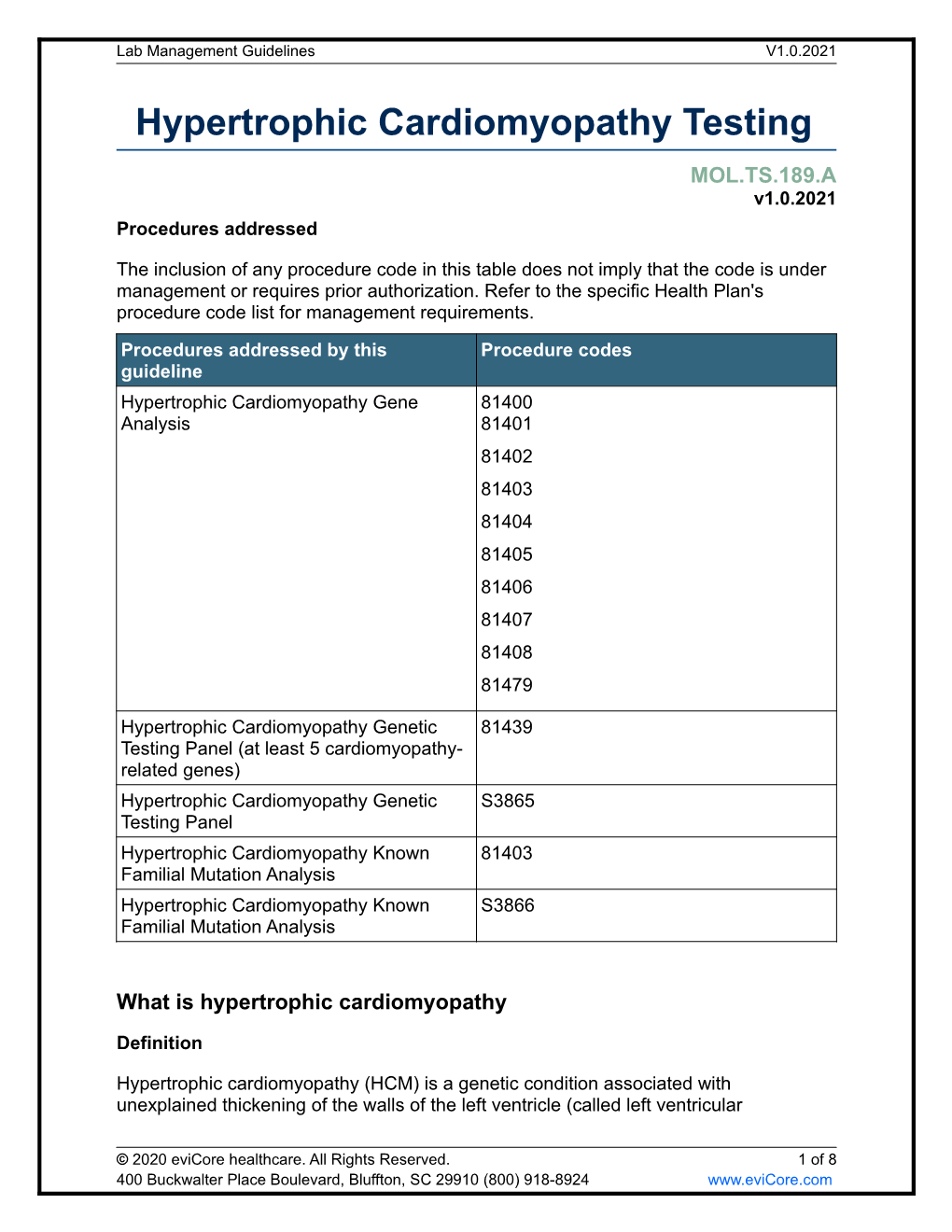 Hypertrophic Cardiomyopathy Testing