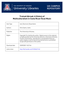 TRAINED ABROAD: a HISTORY of MULTICULTURALISM in COSTA RICAN VOCAL MUSIC by I