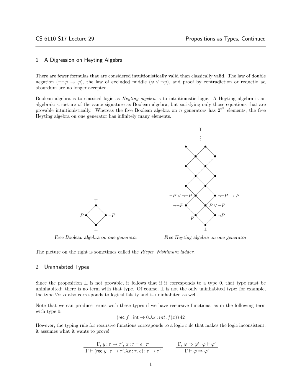 CS 6110 S17 Lecture 29 Propositions As Types, Continued 1 a Digression