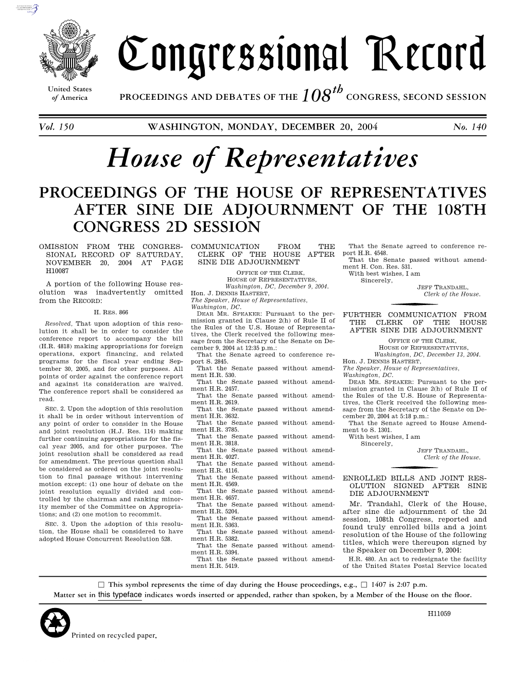 Congressional Record United States Th of America PROCEEDINGS and DEBATES of the 108 CONGRESS, SECOND SESSION