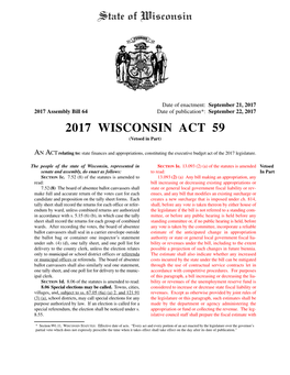 2017 WISCONSIN ACT 59 (Vetoed in Part)