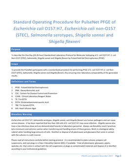 Standard Operating Procedure for Pulsenet Pfge of Escherichia Coli O157:H7, Escherichia Coli Non-O157 (Stec), Salmonella Serotyp